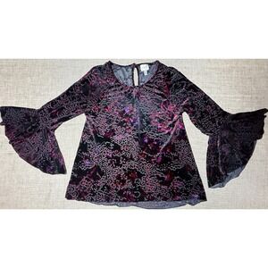 Vtg Y2K Top Velvet Burnout Small Whimsigoth Trumpet Bell Sleeve Witchy Goth Dark